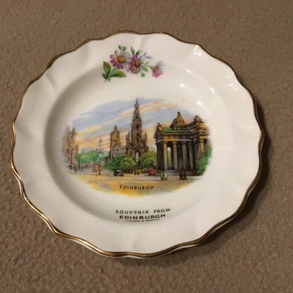 Edinburgh Souvenir Decorative White and Gold Trinket Plate